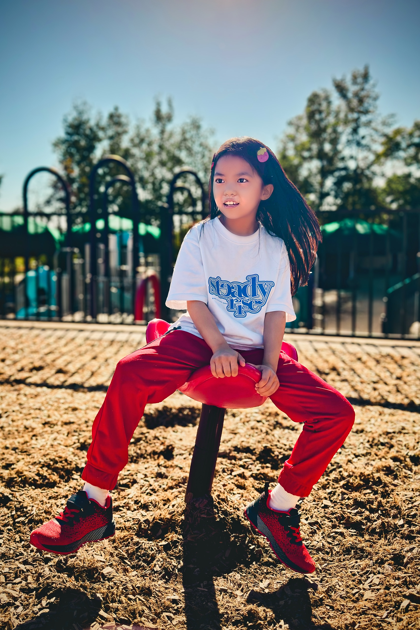 Girl playing on a sunlit playground in Minnesota — Twin Cities family photography by Loon & Birch Photography
